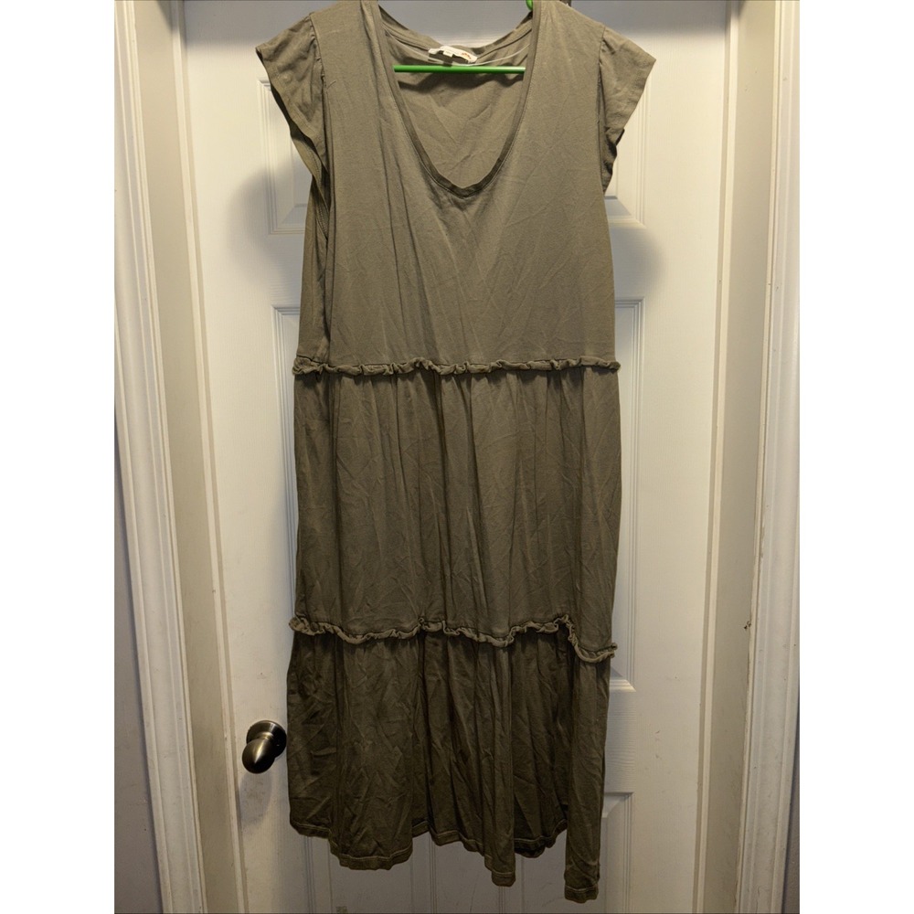 C & C California‎ Sage Green Light Green Cap Sleeves Tiered Midi Dress Large